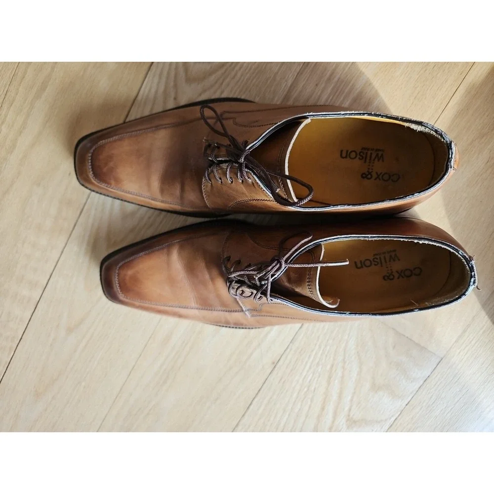 Cox & Wilson Tan Brown Leather Apron Square Toe Derby Dress Shoes Made in Italy